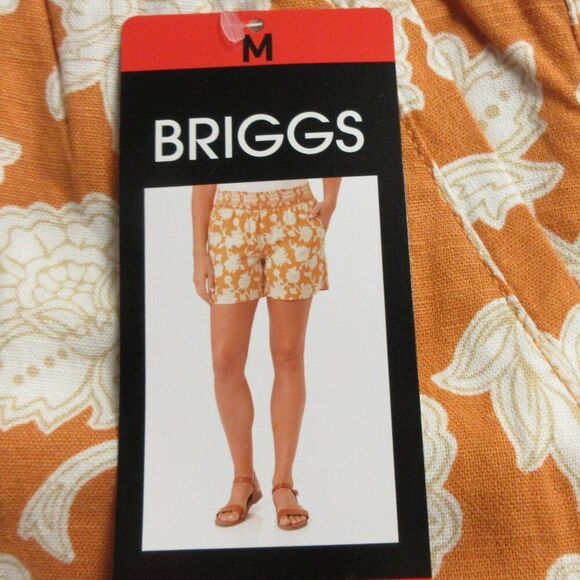 BRIGGS Linen Blend Pull On Shorts Womens Size M Orange Cream Floral Flowers NWT - Picture 6 of 13